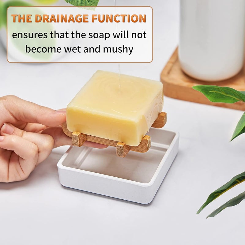 Fufengz Bamboo Soap Dishes for Bar Soap Holders for Shower for Bathroom Sink Bulk Small Wooden Soap Tray Jabonera Pretty Neat Ventilated Soap Dish Disj Disk, Detachable (Single Right Angle White) - Image 4